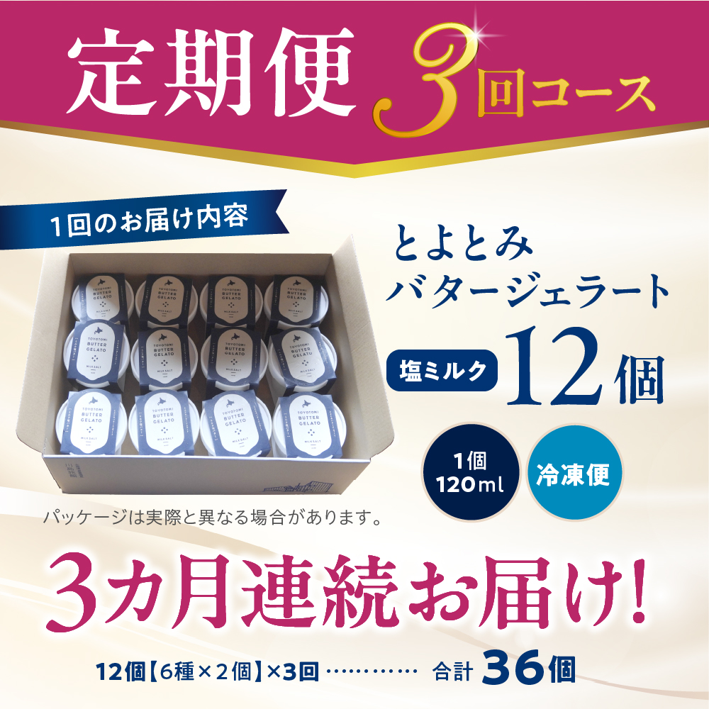 【定期便 3か月】とよとみバタージェラート 塩ミルク 12個セット 定期便 3か月