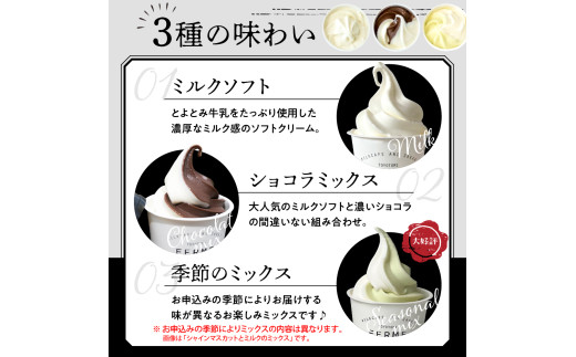 【3か月定期便】とよとみ牛乳ソフトクリーム【ミルク／ショコラミックス／季節のミックス 各120ml 計12個】 【3か月定期便】ミルク /ショコラミックス /季節のミックス【12個】