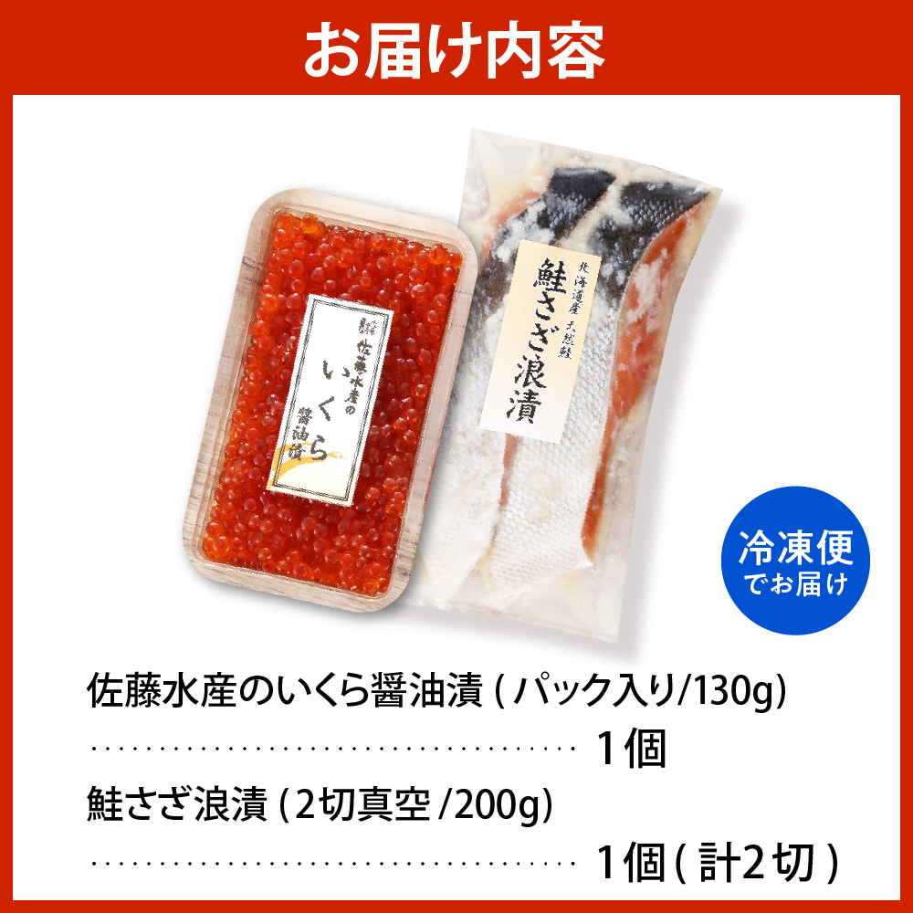 佐藤水産 鮭さざ浪漬(塩糀漬)2切入(100g×2）＆ いくら醤油漬け130g×1個セット【KAT-607】