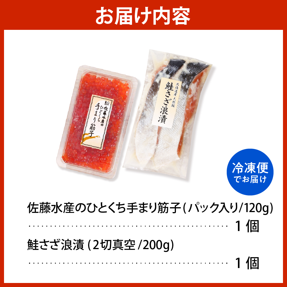 佐藤水産 手まり筋子120g×1個 ＆ 鮭さざ浪漬2切入(100g×2）セット【KAT-608】　tt011-046