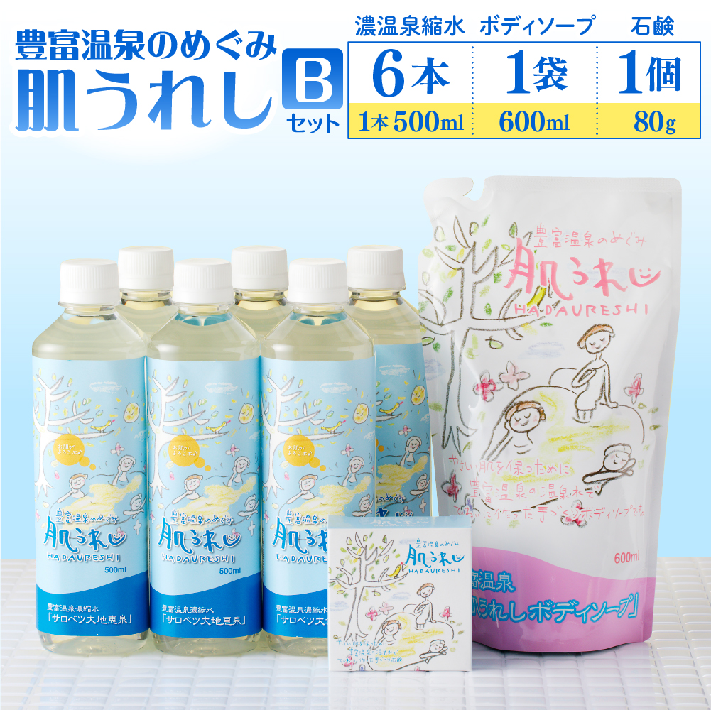 豊富温泉 濃縮温泉水サロベツ大地恵泉 (500ml×6本) ＋ ボディソープ (600ml×1個) ＋ 石けん(約80g×1個) セット