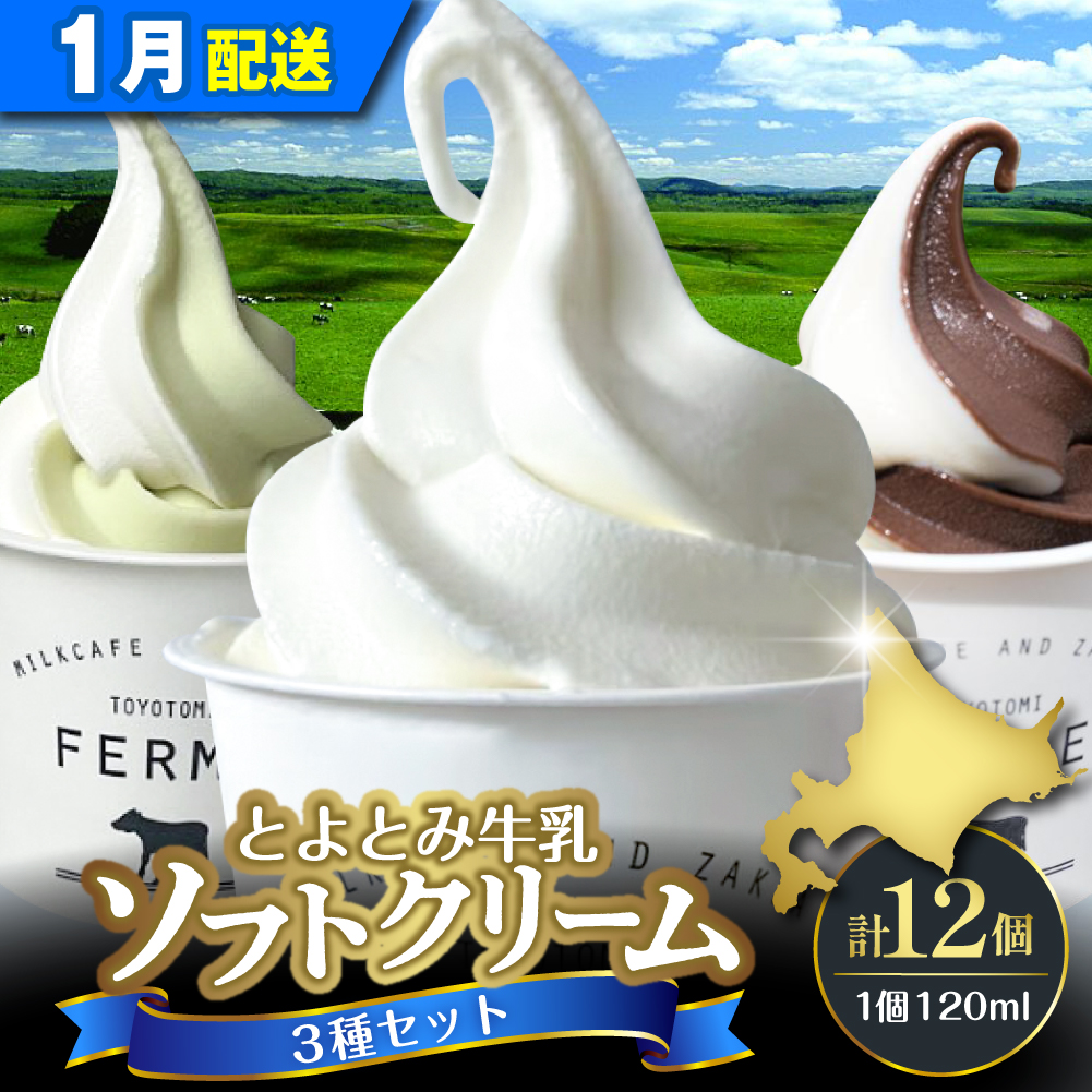 【2026年1月配送】とよとみ牛乳ソフトクリーム【120ml 3種類 計12個】