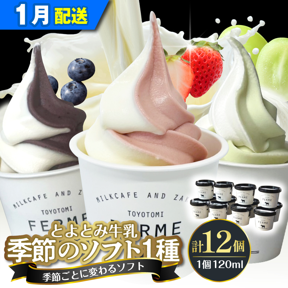 【2026年1月配送】とよとみ牛乳ソフトクリーム【季節のミックス1種類 120ml×12個】