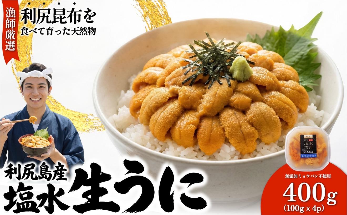 【2026年発送受付】漁師厳選！利尻産キタムラサキウニ400g 利尻昆布育ちのウニ100g×4p【2026年6～8月発送分】｜北海道 天然 朝獲れ 塩水ウニ 無添加 ミョウバン不使用 [1060090] キタムラサキウニ400g