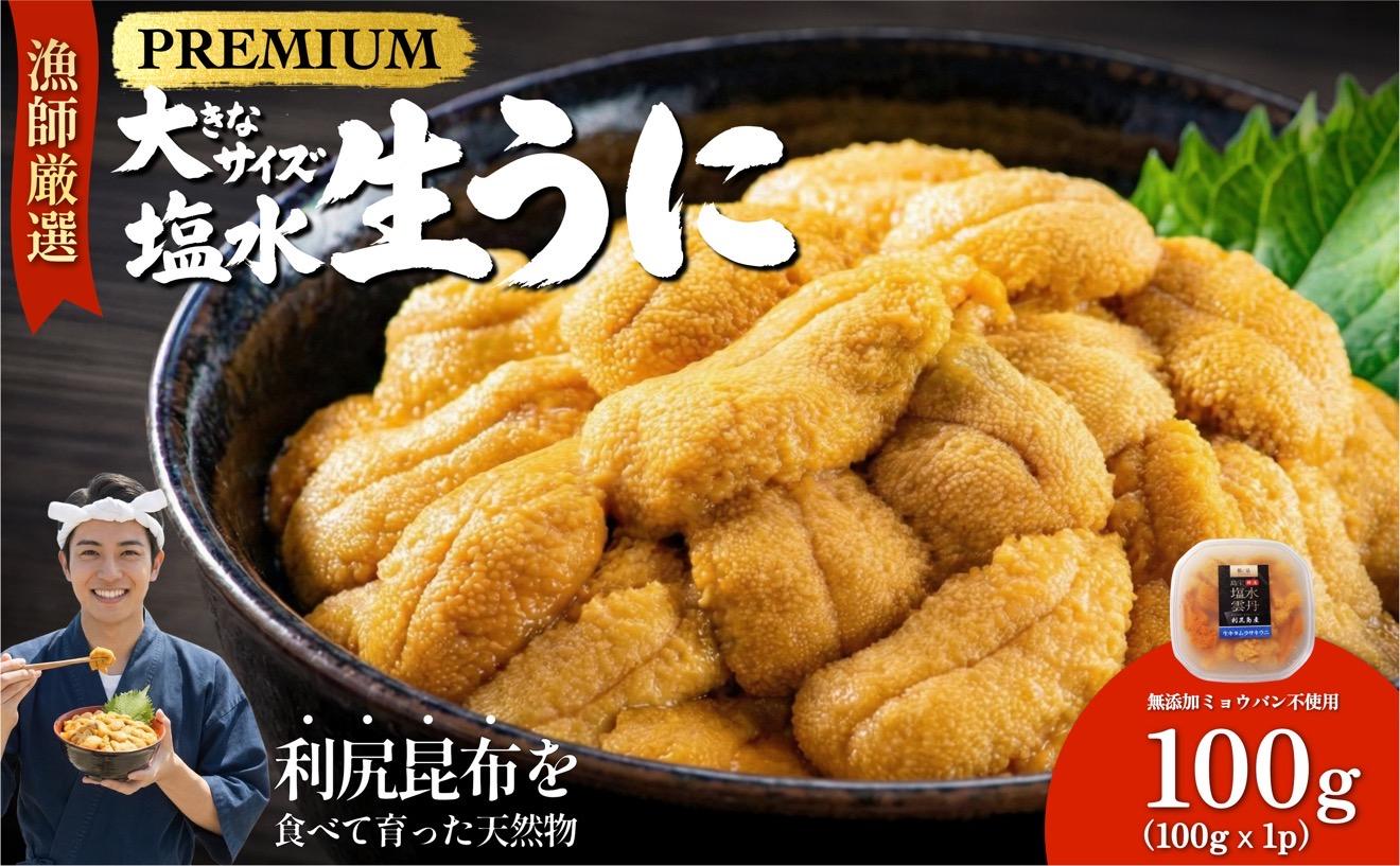 【2026年発送受付】漁師厳選！利尻天然うに”プレミアム”ムラサキウニ 100g塩水パック【2026年6～8月発送分】｜北海道 天然 朝獲れ 塩水ウニ 無添加 ミョウバン不使用 [1060075] "プレミアム"キタムラサキウニ100g