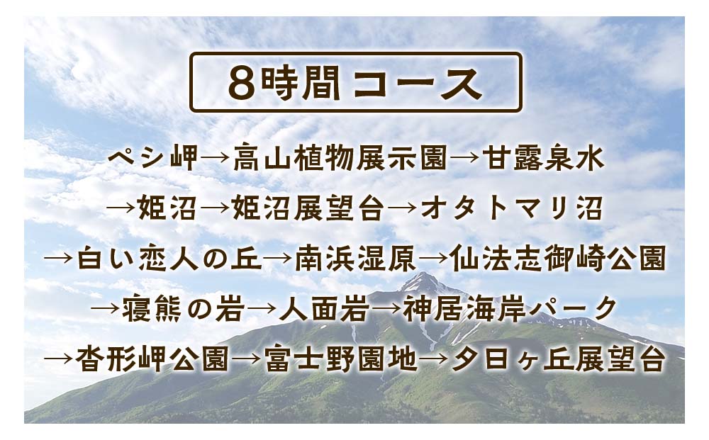 利尻島周遊♪貸切観光タクシー8時間フリー利用券（小型タクシー4名様まで）