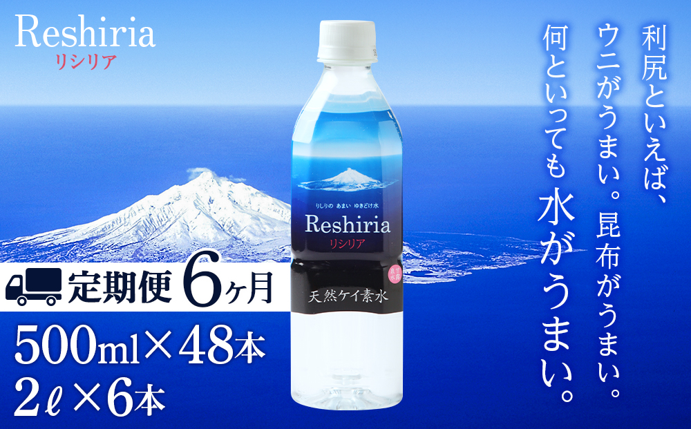 【定期便】天然ケイ素水リシリア(500ml×48本入・2L×6本)×6回【定期便・頒布会】