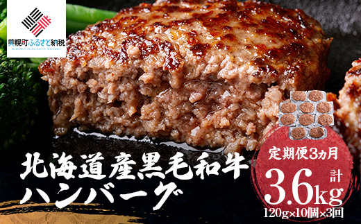 【定期便3ヵ月】北海道産黒毛和牛ハンバーグ120g×10個【配送不可地域：離島】 BHRJ027