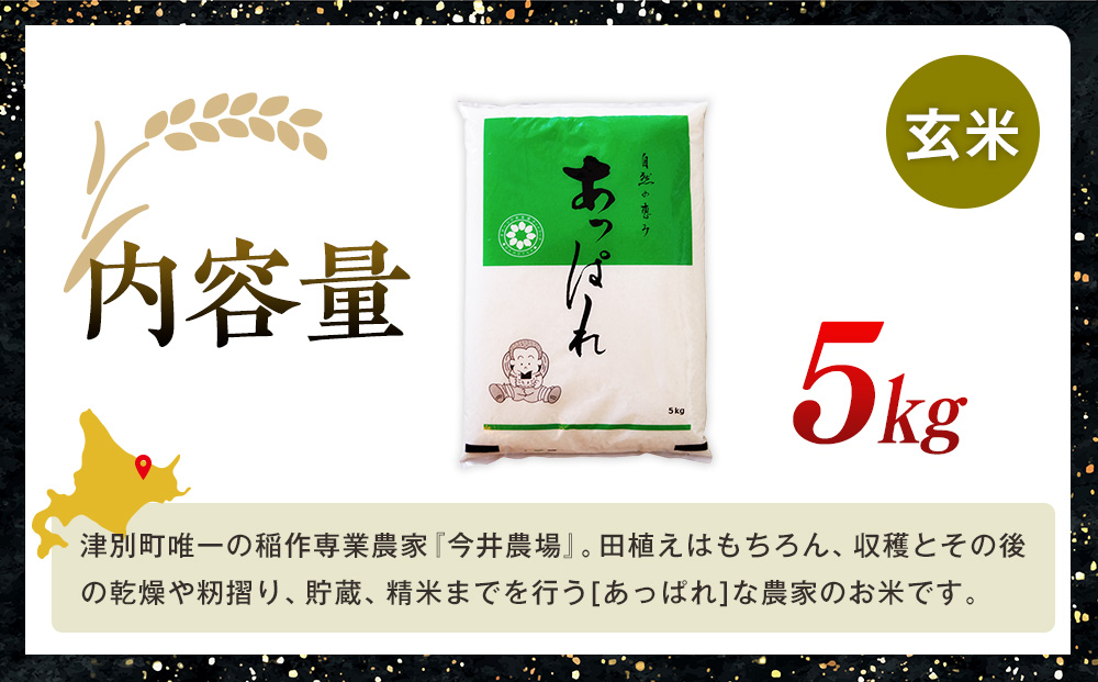 【令和7年産・早期予約受付】北海道産 津別町あっぱれ米（玄米）5kg ５kg