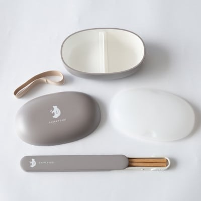 知床トコさん ランチボックス(Mサイズ)・箸 セット 【グレー】【配送不可地域：離島・沖縄県】