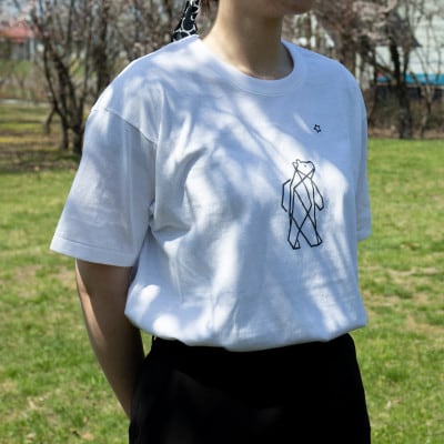 「知床トコさん」×久米繊維 　コットンTシャツ Mサイズ・ホワイト　折り紙柄　半袖【配送不可地域：離島・沖縄県】