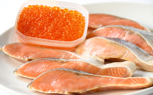 鮭いくら親子セット(新巻鮭木箱風ティッシュケース付き)【配送不可地域：離島・沖縄県】