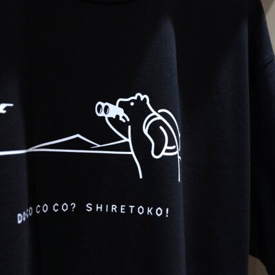 「知床トコさん」×久米繊維　コットンTシャツ　双眼鏡柄/黒　Lサイズ　半袖【配送不可地域：離島・沖縄県】