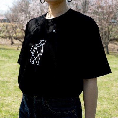 「知床トコさん」×久米繊維 　コットンTシャツ Mサイズ・ブラック　折り紙柄　半袖【配送不可地域：離島・沖縄県】