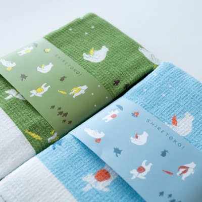 知床トコさん×kontex トラベルフェイスタオル(ブルー)1枚 綿100% 日本製【配送不可地域：離島・沖縄県】