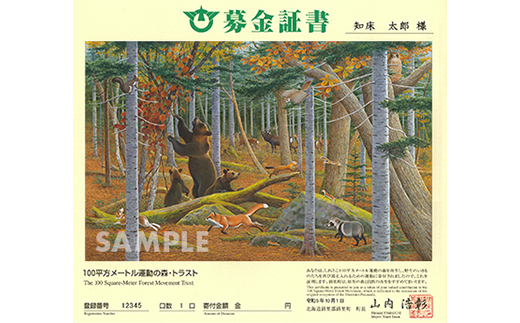 募金証書(5,000円)しれとこ100平方メートル運動の森トラスト