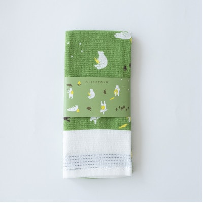 知床トコさん×kontex トラベルフェイスタオル(グリーン)1枚 綿100% 日本製【配送不可地域：離島・沖縄県】
