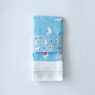 知床トコさん×kontex トラベルフェイスタオル(ブルー)1枚 綿100% 日本製【配送不可地域：離島・沖縄県】