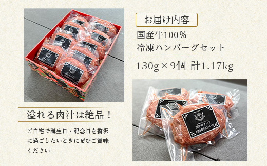 国産牛100％冷凍ハンバーグセット（9個入）130g×9個【15002】