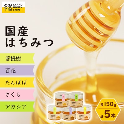 菅野養蜂場　国産はちみつ150g　5種類欲張りセット【配送不可地域：離島・沖縄県】
