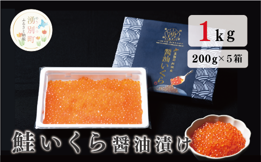 北海道オホーツク産 鮭いくら醤油漬け 200g×5箱 イクラ いくら ご飯のお供　オホーツク　イクラ　サケ　サロマ湖　湧別町　海産　魚介