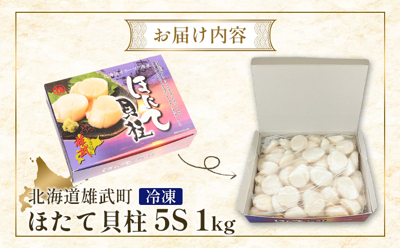 北海道雄武町産ほたて貝柱5S 1kg（冷凍）【0711804】