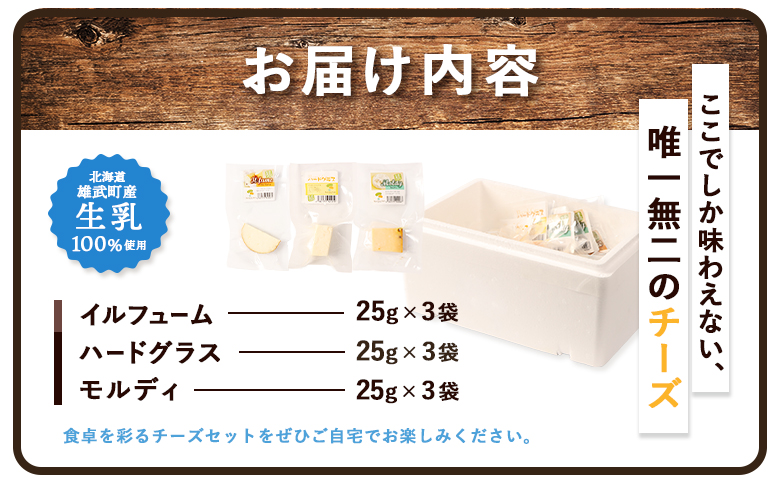 熟成チーズセット(ハードグラス25g×３　イルフューム25g×３　モルディ25g×３)【0910301】