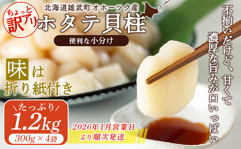 ＜2026年1月営業日より順次発送＞ちょっと訳ありホタテ貝柱小分け1.2kg【0320102】