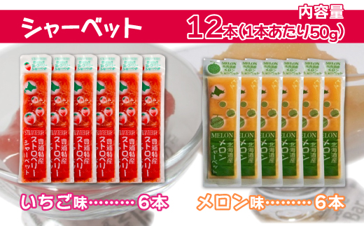 北海道 豊浦町 いちご・メロンのシャーベット 6本×2種 TYUN014