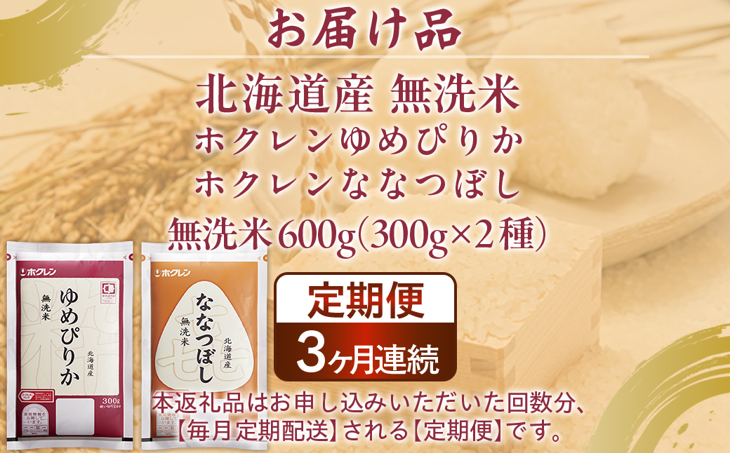 【令和7年産新米】【3ヶ月定期配送】（無洗米600g）食べ比べセット（ゆめぴりか、ななつぼし） TYUA184