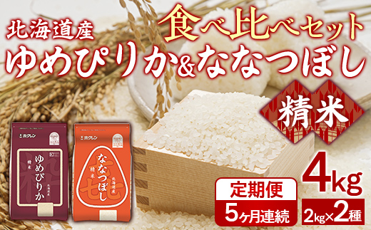 【5ヶ月定期配送】（精米4kg）食べ比べセット（ゆめぴりか、ななつぼし） TYUA157