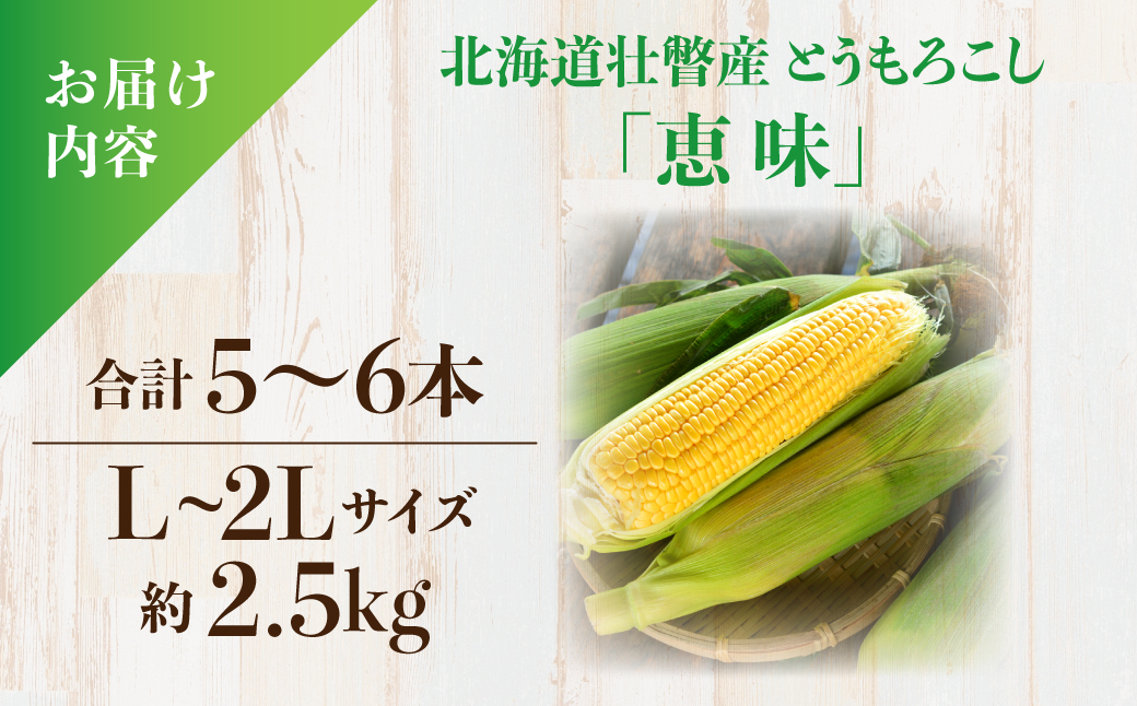 ＜2026年8月初旬よりお届け＞約2.5kg！北海道壮瞥産とうもろこし（恵味）【L～2Lサイズ 5～6本】 SBTP014