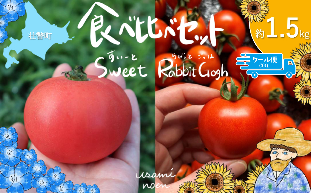 【2026年予約】極旨トマトクール便 食べ比べ2種セット 北海道壮瞥町産 スイート＆ラビットゴッホ 1.5kg 中玉トマト SBTAJ027