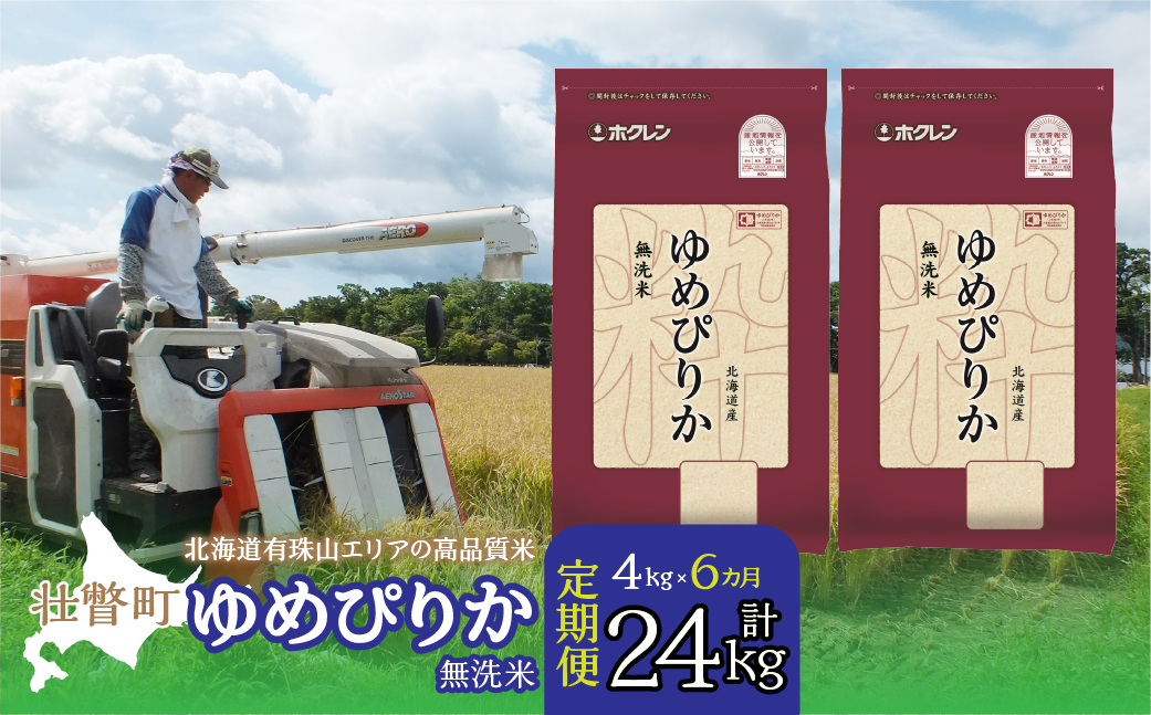 【令和7年産 6ヶ月定期配送】（無洗米4kg）ホクレンゆめぴりか（無洗米2kg×2袋） SBTD051