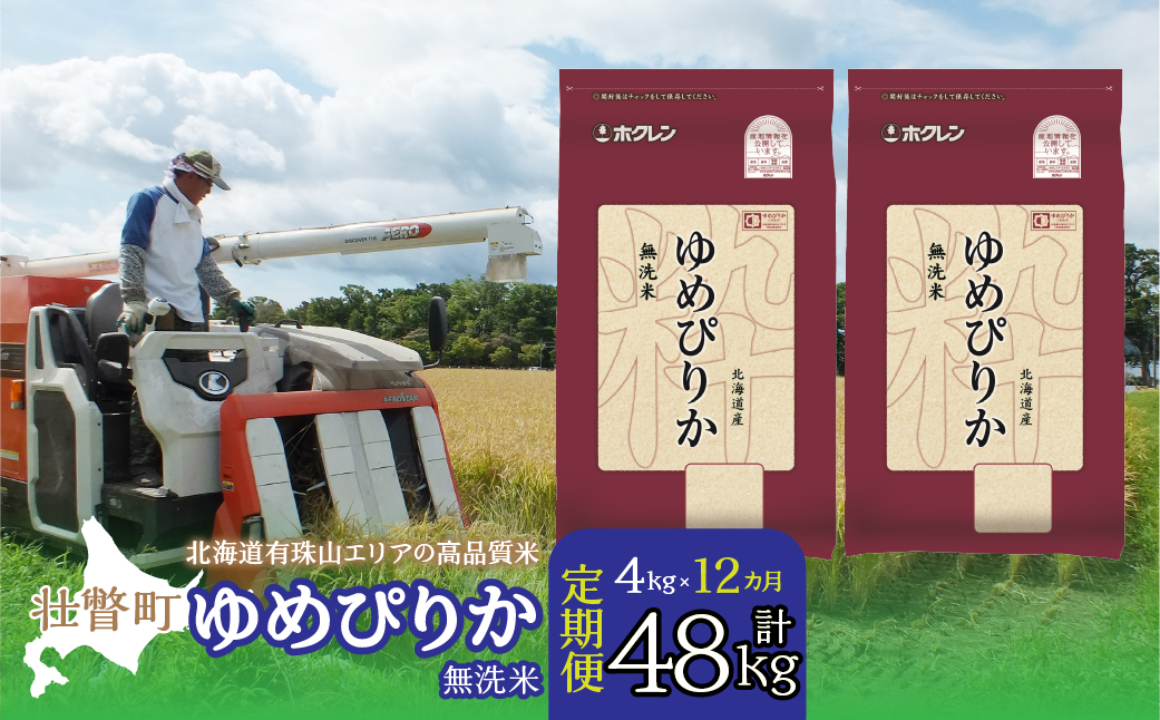 【令和7年産 1年定期配送】（無洗米4kg）ホクレンゆめぴりか（無洗米2kg×2袋） SBTD052