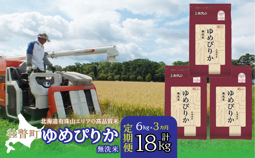 【新米】【令和7年産 3ヶ月定期配送】（無洗米6kg）ホクレンゆめぴりか（無洗米2kg×3袋） SBTD054