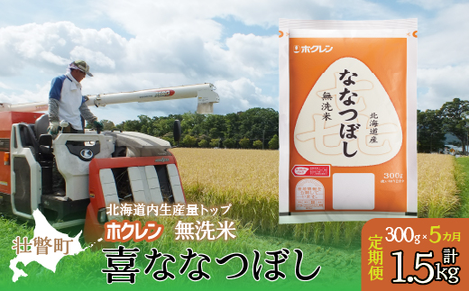 【令和7年産米】【5ヶ月定期配送】（無洗米300g）ホクレン喜ななつぼし SBTD158