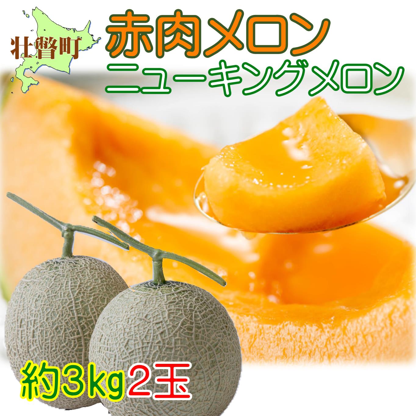 ＜2026年7月下旬よりお届け＞北海道壮瞥産 赤肉メロン（ニューキングメロン）2玉 約3kg SBTN003