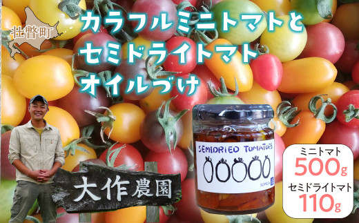 <2026年7月上旬よりお届け>北海道壮瞥産 大作農園の「カラフルミニトマト」約500g（5種以上）とセミドライトマトオイル漬け1瓶（110g）のセット SBTR008
