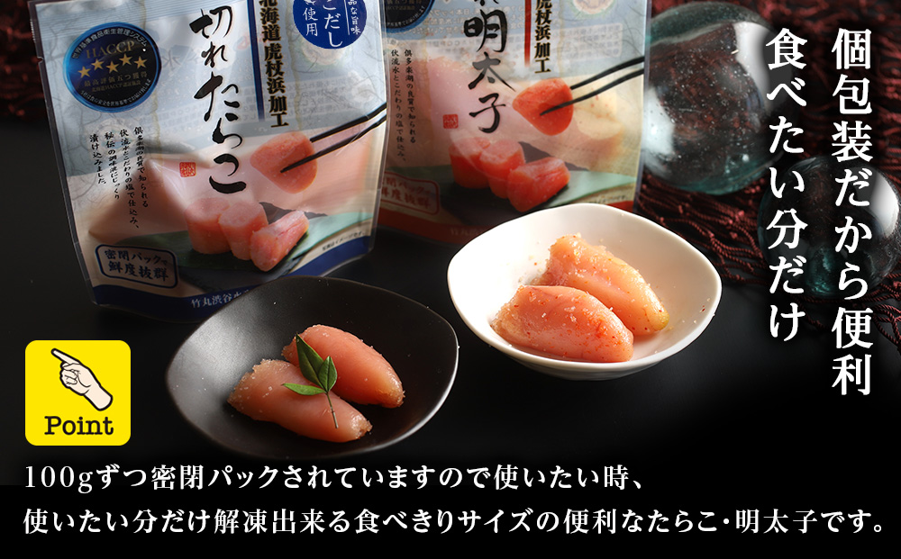 【12月20日決済確定分まで年内発送】訳あり あごだし塩こうじ入り 切れたらこ・明太子 100g×各8個セット おかず 冷凍 海鮮 魚卵 白老 北海道 タラコ AK112