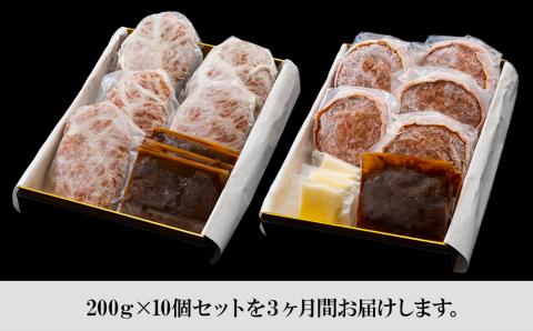 定期便3カ月 お楽しみ 白老牛 2種 食べ比べ ハンバーグ セット 合計10個 モッツァレラ ベーコン 網脂 特製ソース 手造り BY106