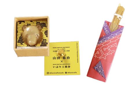 【12月20日決済確定分まで年内発送】アイヌの口琴～ムックル～ ×白老 熊マスクピンバッヂ＜木彫工芸家 山田祐治コラボ＞