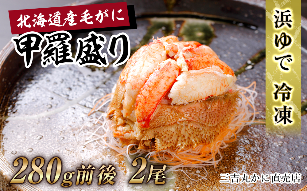 【12月20日決済確定分まで年内発送】【浜ゆで】北海道産毛ガニ甲羅盛り2個（280g前後２個） AS189