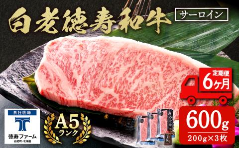 【定期便6カ月】 白老牛 サーロイン ステーキ 200ｇ×3枚 特製ソース付き 和牛 牛肉 ギフト 北海道 ＜徳寿＞ BJ068