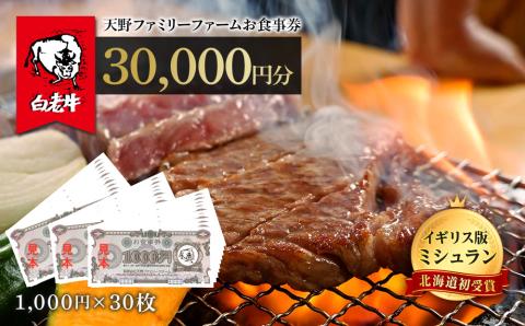 【12月20日決済確定分まで年内発送】お食事券 北海道 天野ファミリーファーム (30,000円分)【牧場直営・炭火焼肉レストラン】