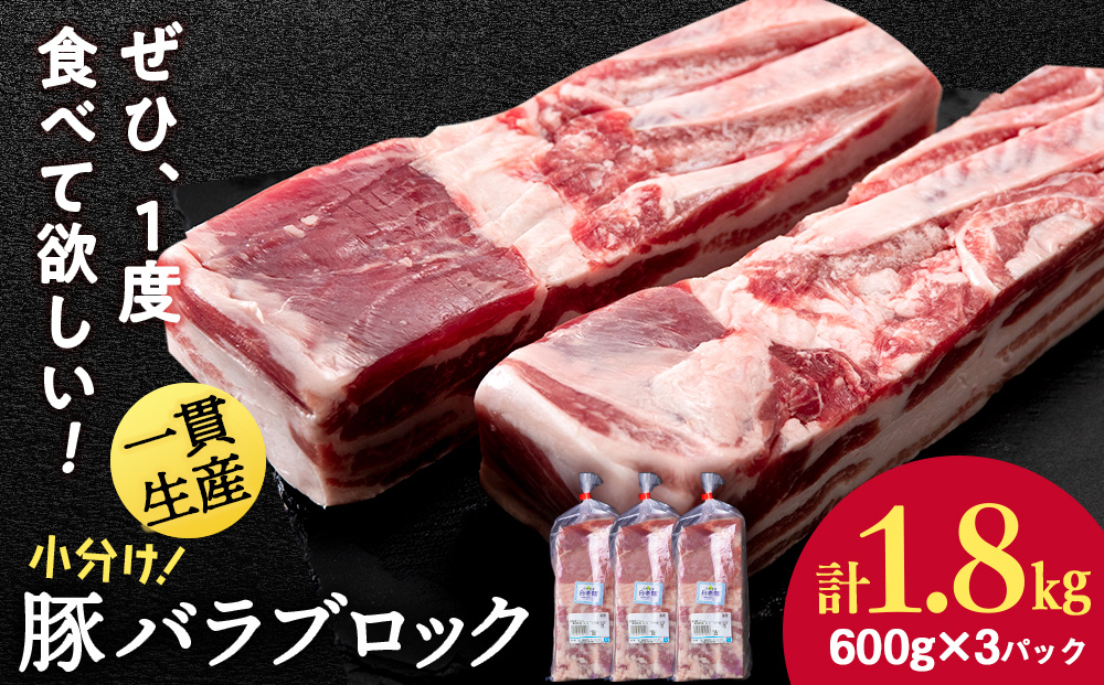 北海道産 白老豚 バラ ブロック 600g×3パック 豚 豚肉 白老 北海道 焼肉 BV073