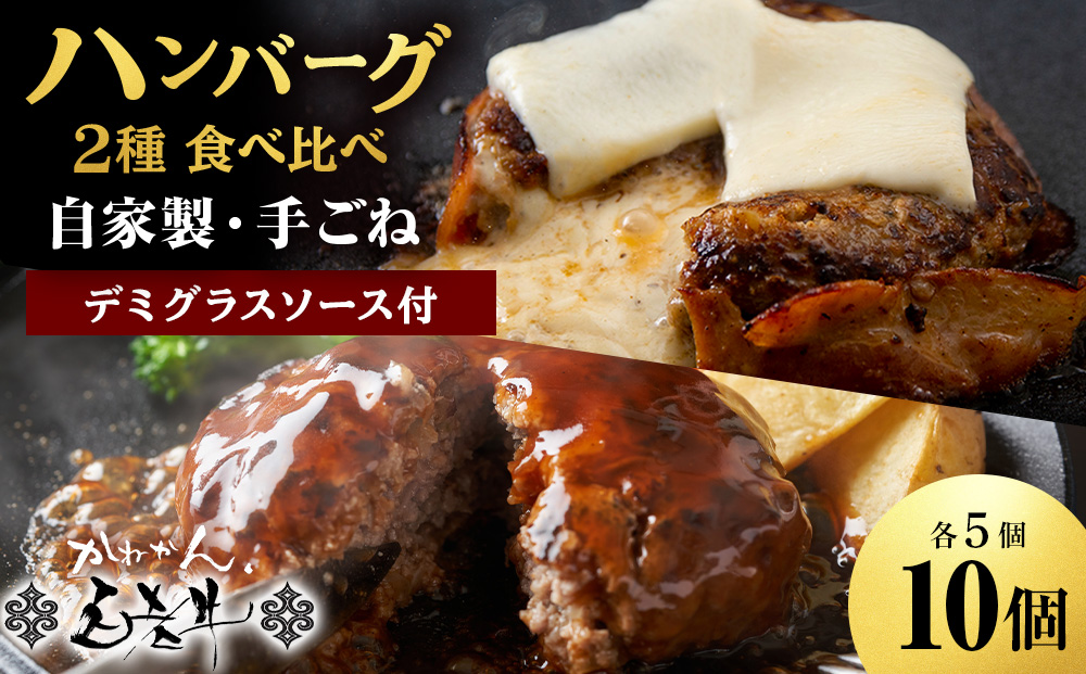 白老牛 2種 食べ比べ ハンバーグ セット 合計10個 Wチーズ・スタンダード 特製ソース 冷凍 牛肉 肉 白老 BY124