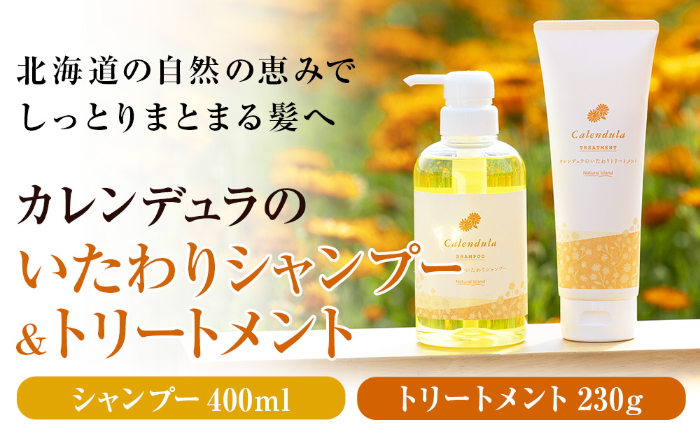 【12月20日決済確定分まで年内発送】カレンデュラのいたわりシャンプー&トリートメント (シャンプー 400ml トリートメント 230g) ボタニカル 保湿 ノンシリコン ナチュラルアイランド CH804