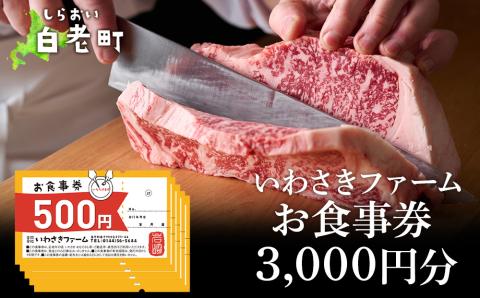 【12月20日決済確定分まで年内発送】いわさきファーム お食事券 3,000円分 レストラン ギフト 牛肉 白老牛 北海道 白老町 チケット AB018