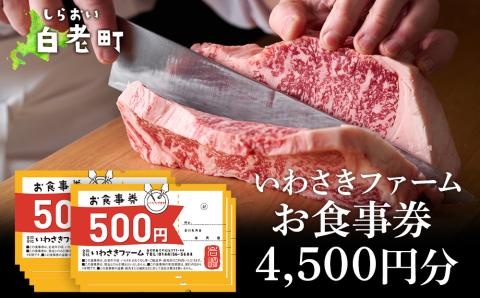 【12月20日決済確定分まで年内発送】いわさきファーム お食事券 4,500円分 レストラン ギフト 牛肉 白老牛 北海道 白老町 チケット AB019